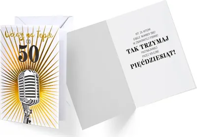Zdjęcie produktu dla Kartka Okolicznościowa na 50 Urodziny - Mikrofon