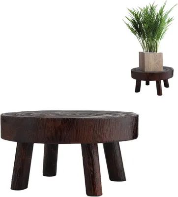 Produktbild von Kleiner runder Pflanzenständer aus Holz, ideal für drinnen und draußen, rustikale Dekoration
