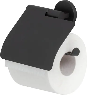 Produktbild von Tiger Noon Toilettenpapierhalter mit Deckel, schwenkbarer Toilettenrollenhalter aus Edelstahl, Farbe Schwarz, BxHxT 13,2 x 13,5 x 4,1 cm