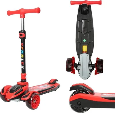 Produktbild von Habib Train Scooter Kinderroller | 3-Rad, LED-Licht & Faltbar: Rot