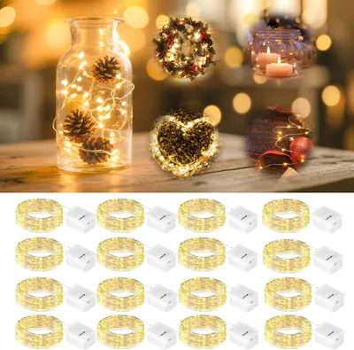 Imagen del producto de Guirnalda de luces LED con batería - Juego de 18 unidades - Pequeña - 2 metros - 20 LEDs - 3 modos - Guirnalda de luces para interiores - Mini - Flexible