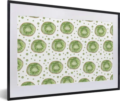 Produktbild von MuchoWow® Gerahmtes Poster Kiwi - Grün - Muster 60x40 cm - Poster mit Schwarzem Bilderrahmen Wandposter Rahmen Foto Bilder - Schlafzimmer - Plakat in Rahmen - Drucken