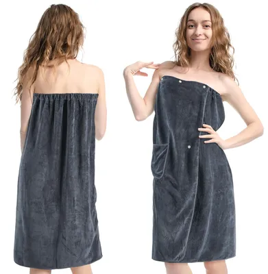 Produktbild von Badhandtuch Damen, Mikrofaser, 90 x 145 cm, mit Druckknöpfen und Taschen, für Sauna