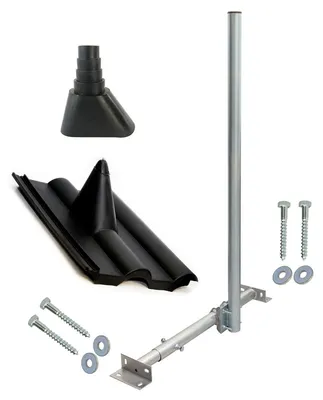 Produktbild von PremiumX BASIC X120-48 SAT Teleskop-Dachsparrenhalter 120cm Mast Frankfurter-Ziegel Tülle schwarz Schrauben