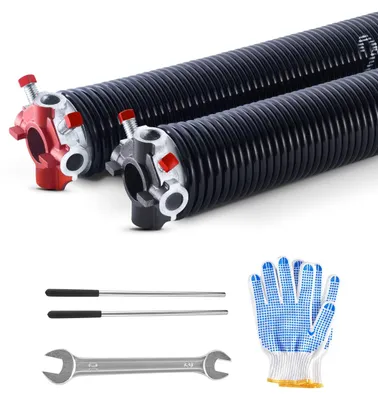 Produktbild von VEVOR Garagentor Torsionsfedern, Paar von 0,234 x 2 x 28 Zoll, 16000 Zyklen, elektrophoretisch schwarz beschichtet für den Austausch, Garagentorfedern mit rutschfesten Wickelstangen, Handschuhen und Montageschlüssel, 0.225x2x27 Zoll