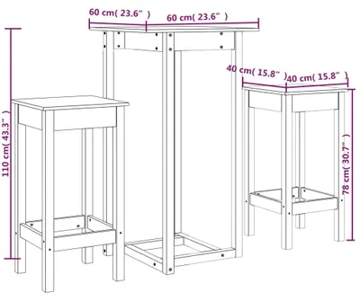 Produktbild von vidaXL 3-tlg. Bar-Set Weiß Massivholz Kiefer