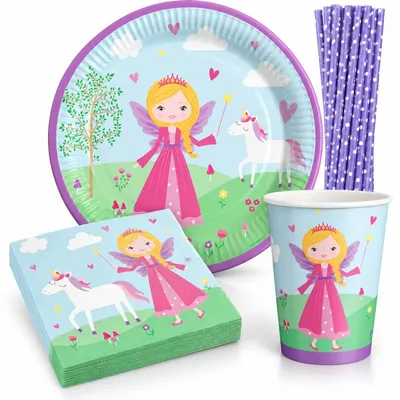 Produktbild von Partyset Prinzessin Geburtstagsdeko Kindergeburtstag Teller Becher Servietten