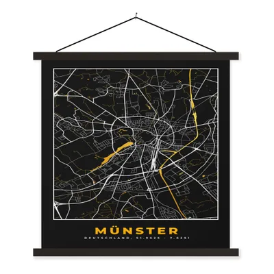 Produktbild von MuchoWow® Textilposter Münster - Stadtplan - Karte - Deutschland - Gold 90x90 cm mit schwarzem Rahmen - Magnetisches