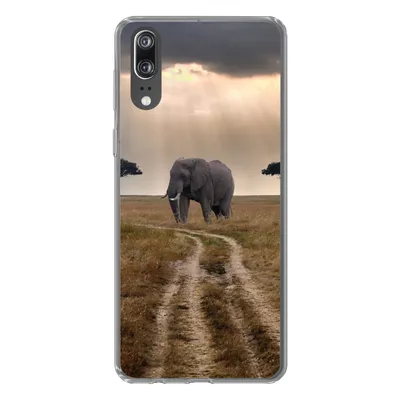 Produktbild von MuchoWow® Handyhülle Schutzhülle Hülle für Huawei P20 Elefant - Tiere - Wiese - Sonne Silikon Softcase Handy Hülle - Hardcover