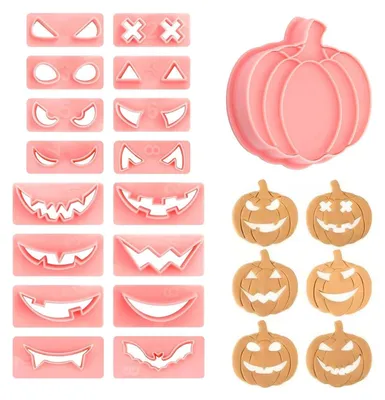 17-tlg. Halloween-Kürbis-Keksausstecher-Set, 3D, Kunststoff, rosa