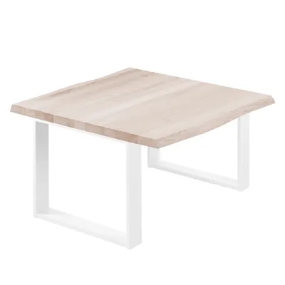 Produktbild von LAMO Manufaktur Esstisch Küchentisch Schreibtisch Couchtisch aus Massivholz, mit Baumkante 60x60x47 cm (AxBxH), Modern, Roh / Weiss, LKB-01-A-001-9016M