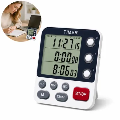 Produktbild von Digitaler Dual-Küchen-Timer, 3-Kanal Digitalwecker mit Ständer, großes Display, Multi-Lebensmittel-Timer, magnetisch, 3-stufige Lautstärke