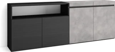 Image de COZY Buffet salon et cuisine, 200x35x75cm, 4 Portes, Meuble chaussure, Ciment
