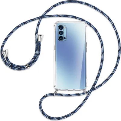 Produktbild von Handykette Backcover-Schutzhülle mit Band (Metall silberfarben) für Oppo Reno4 Pro 5G - Blautöne