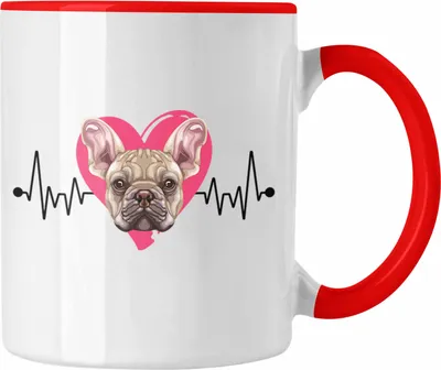 Produktbild von Trendation - Französische Bulldogge Besitzer Tasse Geschenk Lustiger Spruch Geschenkidee Herzschlag Französische Bulldogge (Rot)
