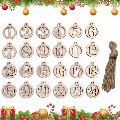 Holz-Adventskalenderzahlen 1–24, 24 Stück, zum Basteln und Verzieren