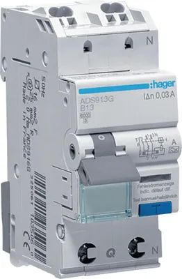 Productafbeelding van Hager FI-LS, 1 fase + nul, 6kA, B-karakteristiek, 13A, 30mA, A-G type, QC-QB, 1 stuk.
