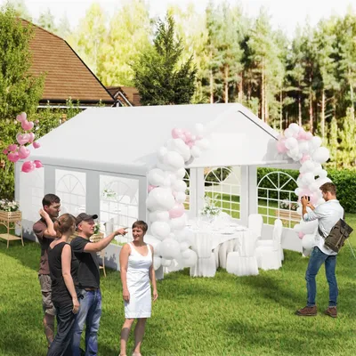 Produktbild von Partyzelt 4x6m Weiß Wasserdicht UV-beständig Stahlgestänge 8 Seitenwände mit Fenstern