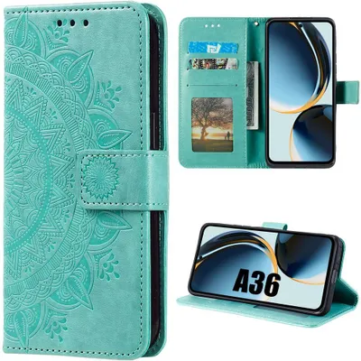 Image de Coque pour Samsung Galaxy A36 5G, Protection Rabat Cuir Synthétique Antichoc Motif Mandala Exotique - Vert