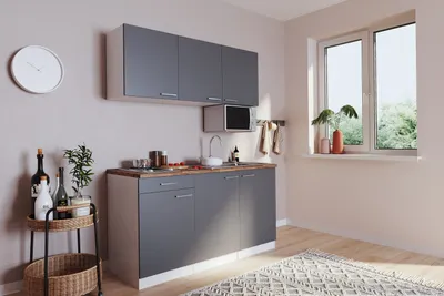 Produktbild von Küche Miniküche Singleküche Luis 150 cm Weiß Grau ohne Kühlschrank Respekta