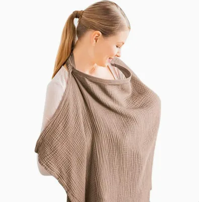 Produktbild von Stilltuch für Unterwegs,75*95cm Atmungsaktive Baumwolle Stilltuch,Verstellbare Schultergurte Stillschal, für Autositze Braun