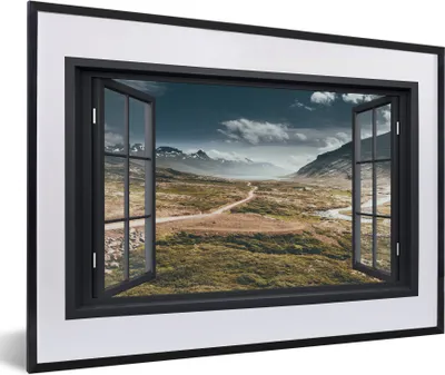 Produktbild von MuchoWow® MuchoWow® Gerahmtes Poster Aussicht - Weg - Berg 60x40 cm - Poster mit zchwarzem Bilderrahmen - Schlafzimmer - Plakat in Rahmen - Drucken