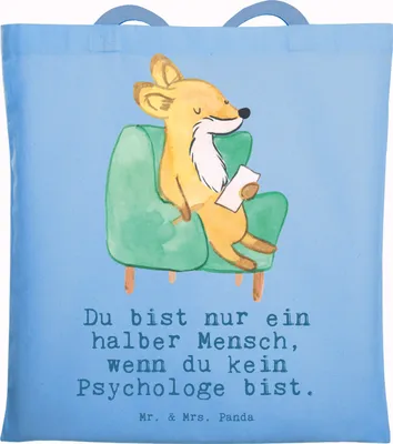 Produktbild von Mr. & Mrs. Panda canvas tasche Psychologe Herz - Sky Blue - Geschenk, Uni, Tote Bag, Therapeut, Stoffbeutel, Studium, Shopping, Jutebeutel