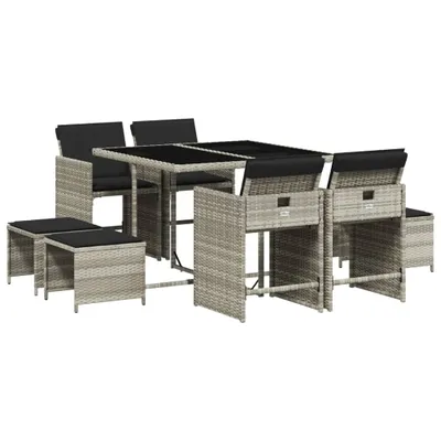 Produktbild von vidaXL 9-tlg. Garten-Essgruppe mit Kissen Hellgrau Poly Rattan