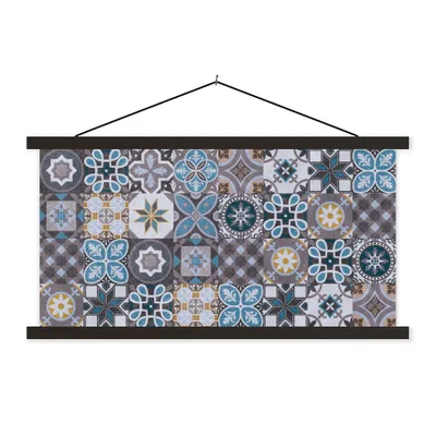 Produktbild von MuchoWow® Textilposter Blumen - Muster - Blau - Braun 120x60 cm mit schwarzem Rahmen - Dekoration Schlafzimmer