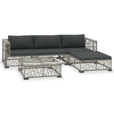 Produktbild von vidaXL 5-tlg. Garten-Lounge-Set mit Auflagen Poly Rattan Grau
