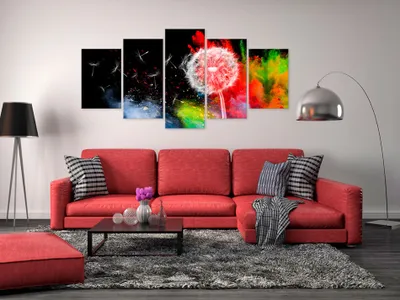 Produktbild von Akustikbild Abstrakt Pusteblume 200x100 cm Bilder Akustikschaum Hochleistungsschallabsorber Schallschutz Leinwand 5 tlg Wandbild Raumakustik Schalldämmung b-C-0114-b-n