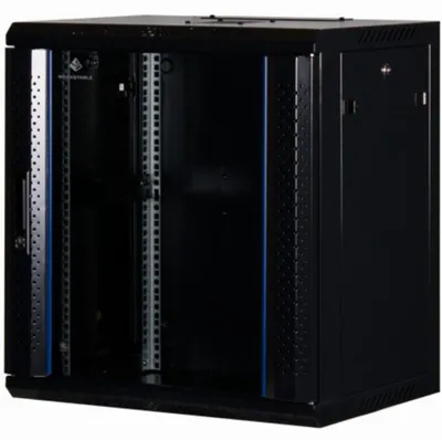 Produktbild von Rockstable 12 HE 19" Wandschrank mit Glastür, Wandmontiertes Regal, 12U, 60 kg, Sperrschloss, Schwarz