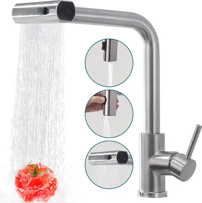 Produktbild von HOMELIVE Küchenarmatur Edelstahl – 360° Schwenkbare Ausziehbare Spültischarmatur mit 3-Funktion-Brause, Wasserhahn Küchen für Flexibles Arbeiten