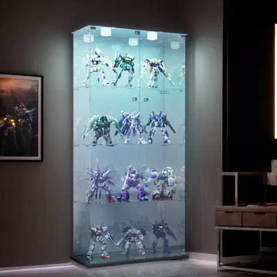 Produktbild von INONEFT Glasvitrine mit Led Beleuchtung, Modern Doppeltür 4 Etagen Vitrinenschrank für Wohnzimmer Schlafzimmer Büro Schätze, 163×80,6×36,5 cm Weiß