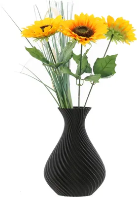 Image de Vase de fleurs artificielles 3D noir haut 16cm plastique décoratif