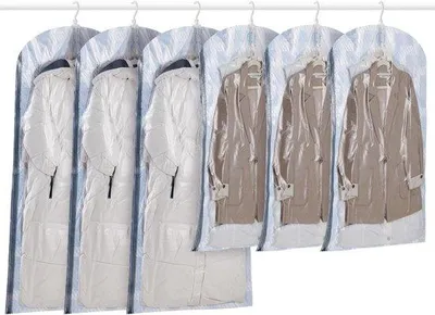 Image de Lot de 5 sacs de rangement sous vide pour vêtements, avec crochets, pour robes, costumes et vestes