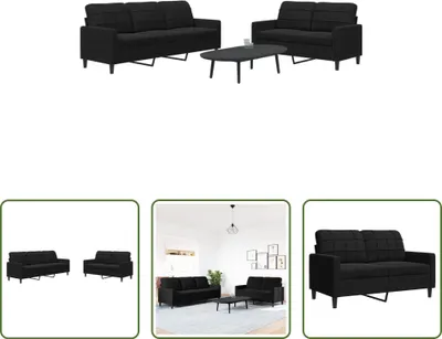 Produktbild von The Living Store 2-tlg. Sofagarnitur mit Kissen Schwarz Samt