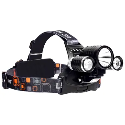 Obrázok produktu pre LED čelovka 5W T6 CREE 450lm + 3W 2XPE CREE 80lm 6000K Studená biela IPX2 USB dobíjanie Čierna červená