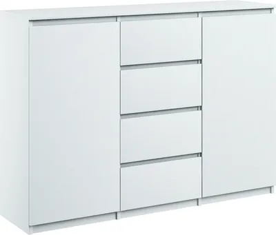 Produktbild von Kommode mit 4 Schubladen 2 Schränke 140cm Klamotenschrank Sideboard weiss mat