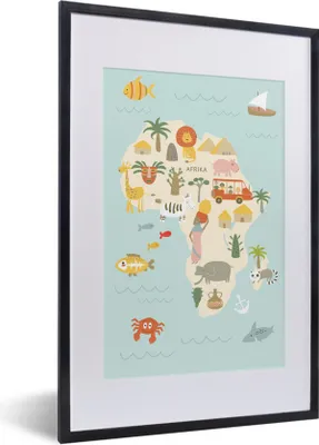 Produktbild von MuchoWow® MuchoWow® Gerahmtes Poster Weltkarte Kinder - Afrika - Farben 40x60 cm - Poster mit zchwarzem Bilderrahmen - Poster in Rahmen