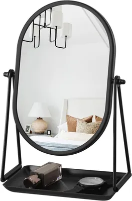 Immagine prodotto di Specchio da tavolo, dorato, girevole a 360°, con cornice in metallo, ideale per la camera da letto
