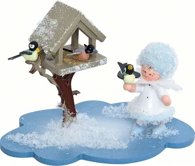 Produktbild von Schneeflöckchen mit Futterhaus (10x7x6cm) von Drechslerei Kuhnert