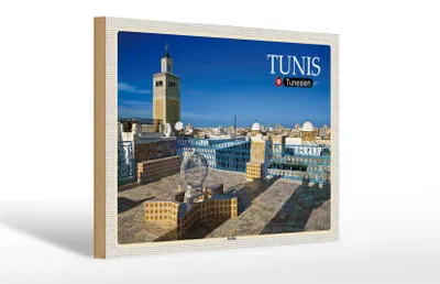 Produktbild von Holzschild Reise Tunis Tunesien Medina Moschee 30x20cm