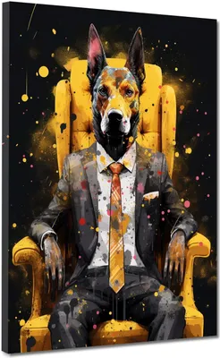 Produktbild von Hund im Anzug sitzend Leinwandbild Wandbild Kunstdruck XL Wanddeko: 105x140x4cm