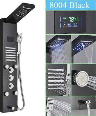 Obrázok produktu pre Multifunkčný sprchový panel, ukazovateľ teploty, 5 vodných režimov, čierny F-8004
