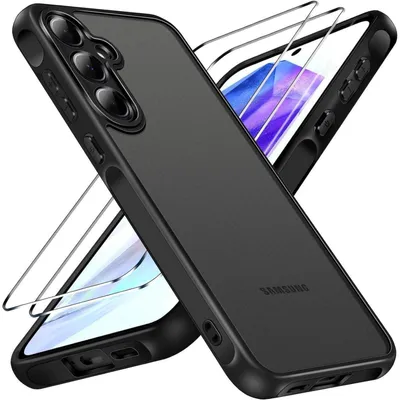 Obrázek produktu pro Ochranné pouzdro s 2x tvrzeným sklem pro Samsung Galaxy A55 5G, nárazuvzdorné, matné, průsvitné, černé