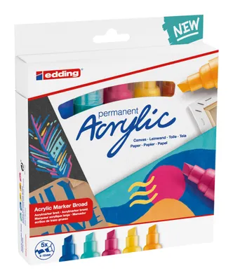 Produktbild von Edding 5000 Acrylmarker Breit, Blau, Orange, Violett, Türkis, Gelb, Meißel, Blau, Orange, Violett, Türkis, Gelb, Extradick, 5 mm, 1 cm