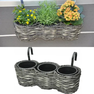 Produktbild von Balkon Pflanzkasten Korsika Polyrattan mit Einsätzen -  45x16x14 cm
