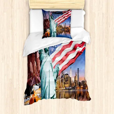 Produktbild von ABAKUHAUS Vereinigte Staaten Mantele, USA Touristic Konzept, Milbensicher Allergiker geeignet mit Kissenbezügen, 135 cm x 200 cm - 80 x 80 cm, Mehrfarbig