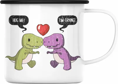 Produktbild von Trendation - Valentinstag Emaille Tasse Geschenk für Ihn Sie Lustig Dinosaurier Geschenkidee Becher Freund Freundin Liebe Paare (Schwarz)